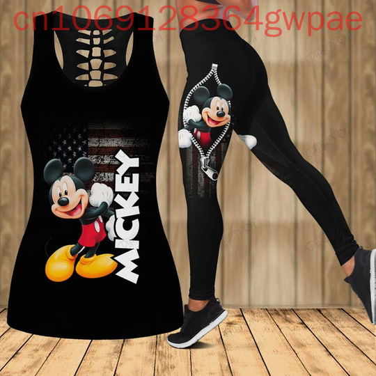 Discover 2025 New Mickeyy mouse Women's Hollow Tanktop Yoga Set Summer