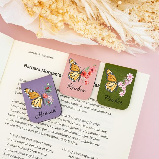 Discover Butterfly Bookmark with Birth Flower, Leather Magnetic Bookmark, Reader Lover Gifts