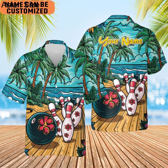 Discover Personalized Retro Bowling Hawaiian Shirt, Custom Name Button Down Shirt