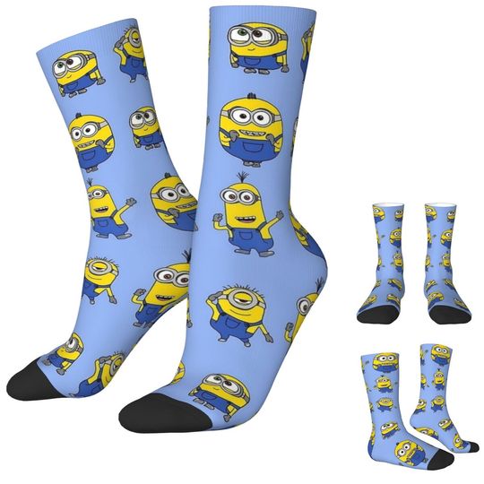 Discover Cute Minions Cartoon Socks Autumn Yellow Big Eyes