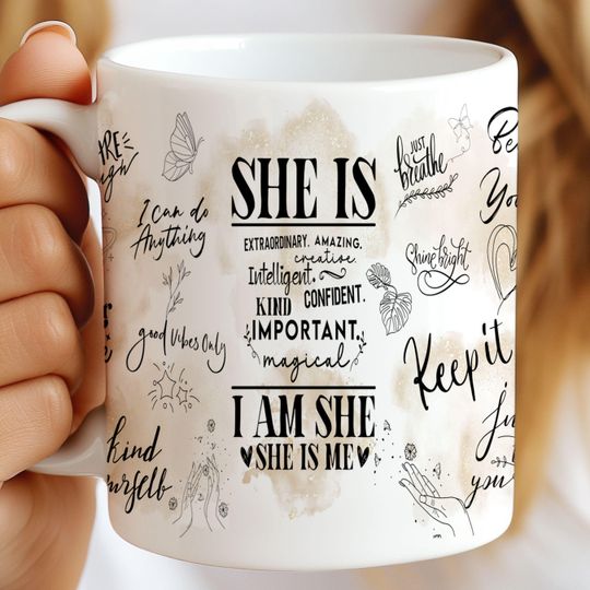 Discover Daily SHE IS Affirmations Mug, Daily Affirmations Mug