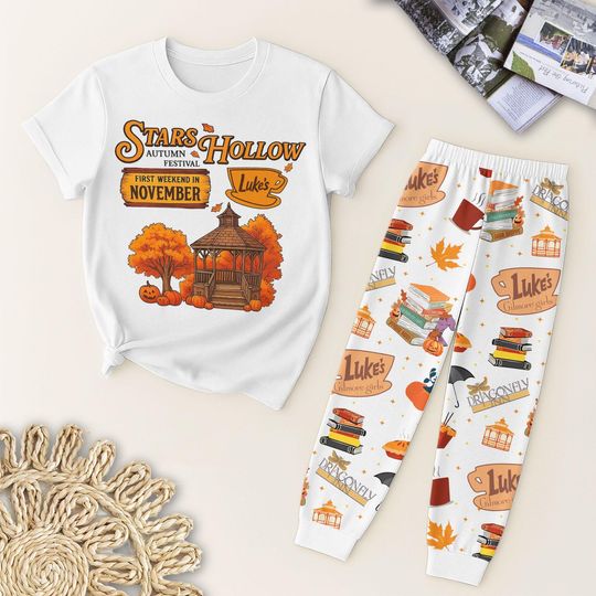 Discover Stars Hollow Luke's Coffee T-Shirt and Pants Pajamas, Autumn Festival Pajamas Sets