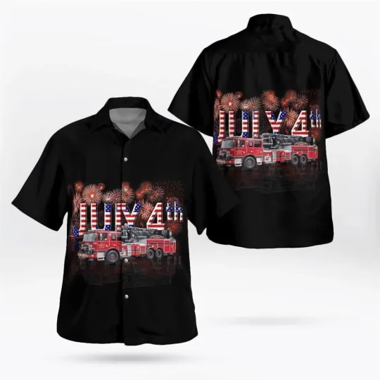 Discover Keasbey NJ Woodbridge Township Fire District No4 4th Of July Hawaiian Shirt