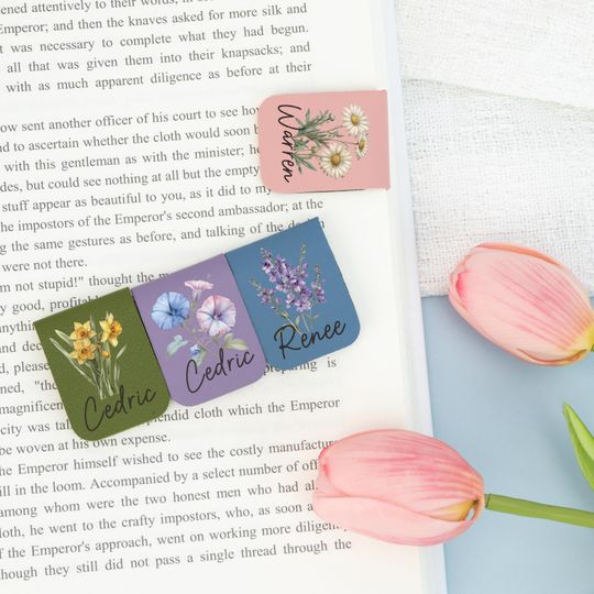 Discover Personalized Magnetic Bookmark with Name,Birth Flower Leather Bookmark