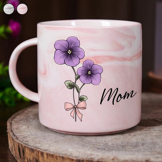 Discover Birth Flowers Mom Grandma Nana - Personalized Marble Mug