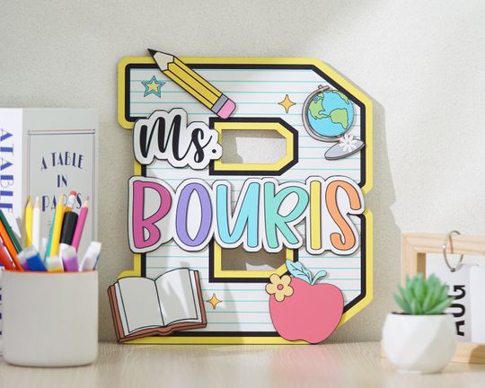 Discover Personalized Teacher Door Sign, Personalised Name with Pencil Teacher Sign