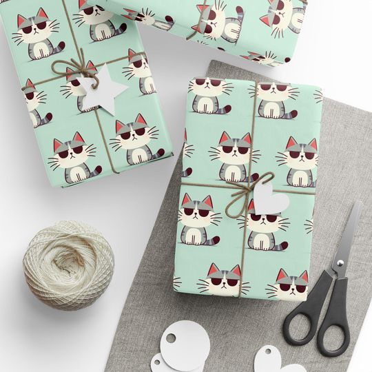 Discover Wrapping Papers, Cute Mint Green Gift Wrap with Grumpy Cat Cartoon Gift Wrapping Sheets, Birthday Present Wrap