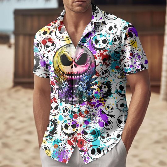 Discover Jackk Skellingtonn Halloween Hawaii Shirt, Nightmare Button Up, Disneyyy Halloween Shirt