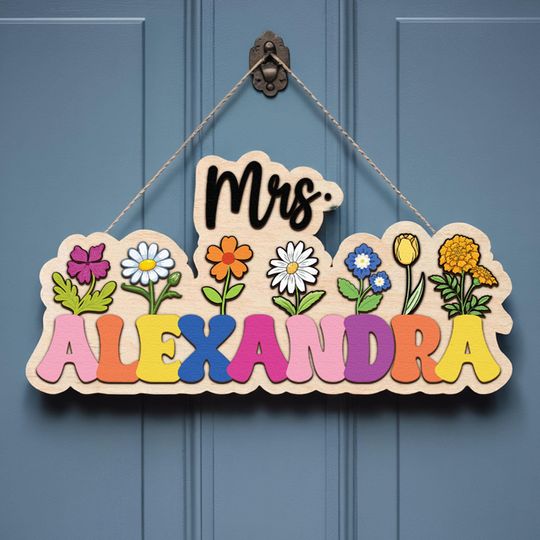 Discover Personalized Floral Classroom Door Sign, Custom Teacher 3D Door Sign, Custom Teacher Door Hanger, Custom Teacher Name, Back to School Gift