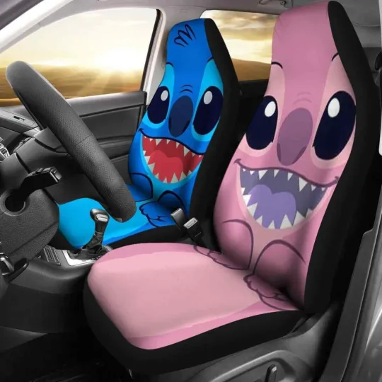 Discover Stitchh Car Seat Covers Blue Pink Design Gift for Cartoon Auto Fans