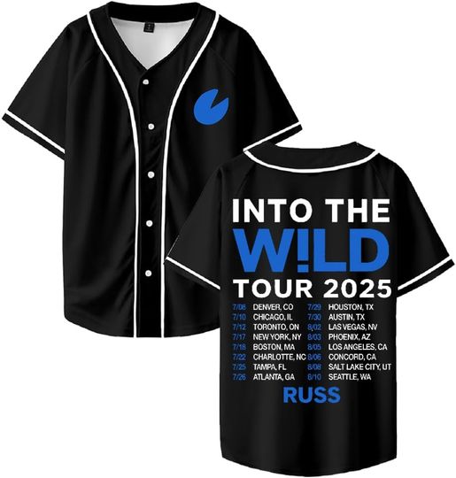 Discover Russ Into The Wild Tour 2025 Baseball Jersey V-Neck Short Sleeve