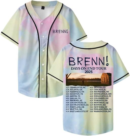 Discover Brenn Days On End Tour 2025 V-Neck Baseball Jersey Short Sleeve Unisex Streetwear