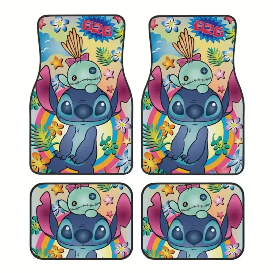 Discover Disneyyy Stitchh Angel Car Floor Mats Non-Slip Dirt-Resistant Gift For All Vehicles