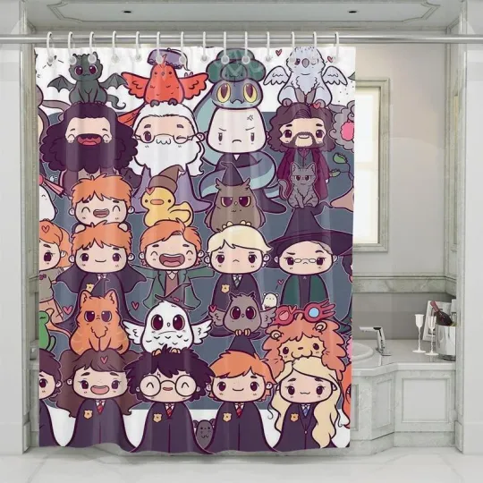 Discover Chibi Hogwarts Student Harry Potter Movie Shower Curtain Set For Bathroom Decor