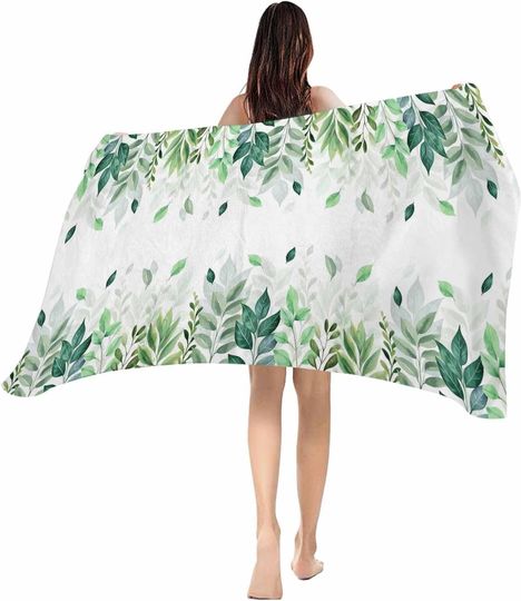 Discover Green Leaves Beach Towel - Soft Absorbent Lightweight