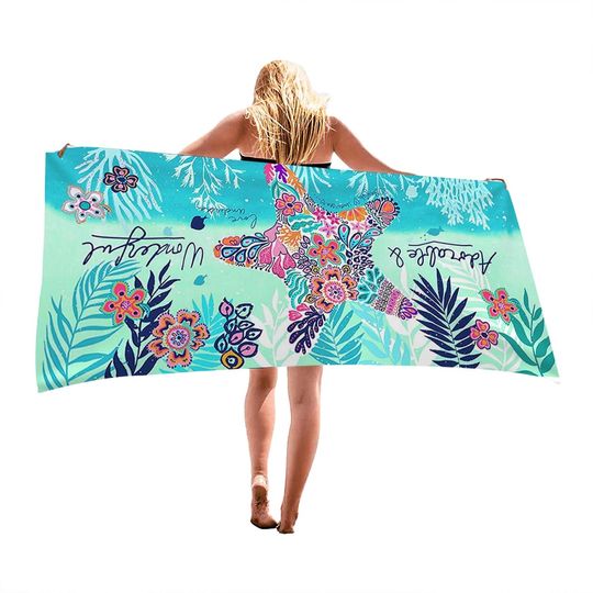 Discover Microfiber Beach Towel - Sand Free, Quick Dry, Lightweight, Cute Starfish Design