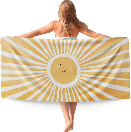 Discover Boho Yellow Sun Beach Towel - Sand Free for Travel & Pool