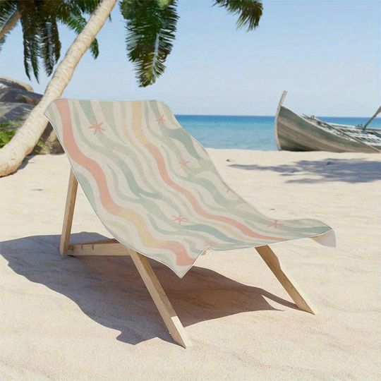 Discover Quick-Dry Microfiber Beach Towel with Ocean Wave and Starfish Design - Soft, Lightweight