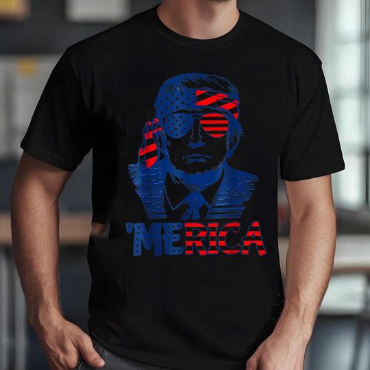 Discover TRUMP MERICA Shirt, Funny Trump 4th Of July American Flag Shirt