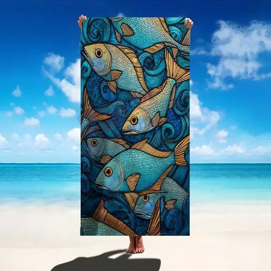 Discover Quick-Dry Beach Towel with Ocean Fish Design -Lightweight & Absorbent