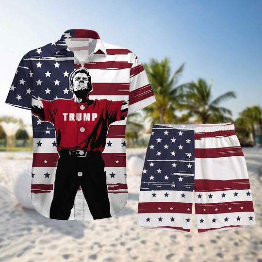 Discover Trump American Flag Hawaiian, 4th of July Patriotic Beach Shirt, Trump 4th of July Shirt