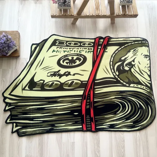 Discover Stack Dollars Office Soft Shaped Rug, 100 Dollars Decorative Office Mat