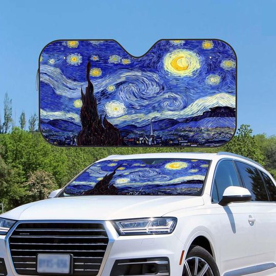 Discover Custom Photo Sun Shade, Black Night Car Sun Shade Windshield Keeps Interior Cool,