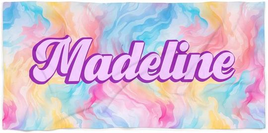 Discover Personalized Tie Dye Beach Towel – Custom Name Rainbow Towel – Colorful Pastel Beach Towel