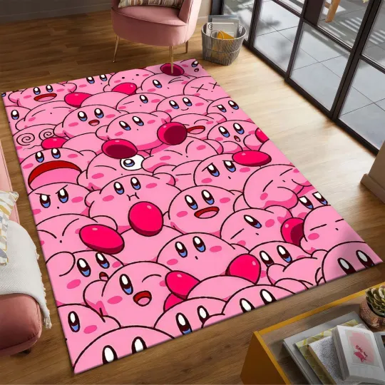 Discover Pink Kirby Area Rug, Kawaii Girl Carpet, Gamer Girl Nintendo Mat, Chair Mat