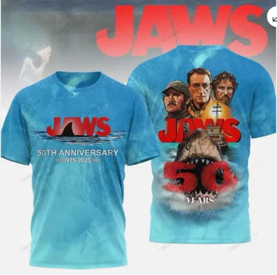 Discover Jaws 50th Anniversary 1975-2025 Thanks For Memories AOP 3D T-Shirt