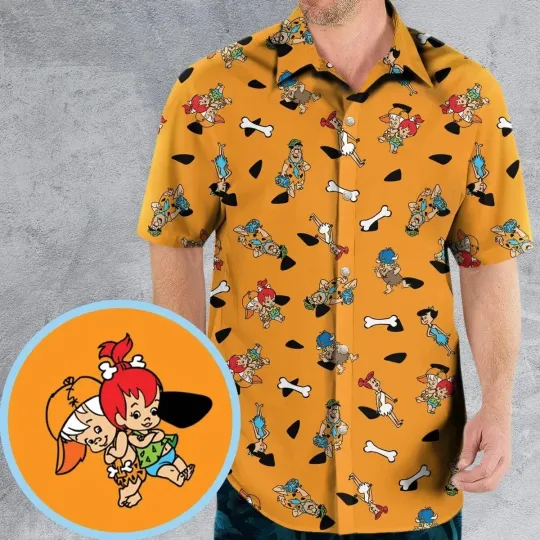 Discover Flintstones Characters Hawaiian Button Down Shirt Unisex Adults S-5xl 3D