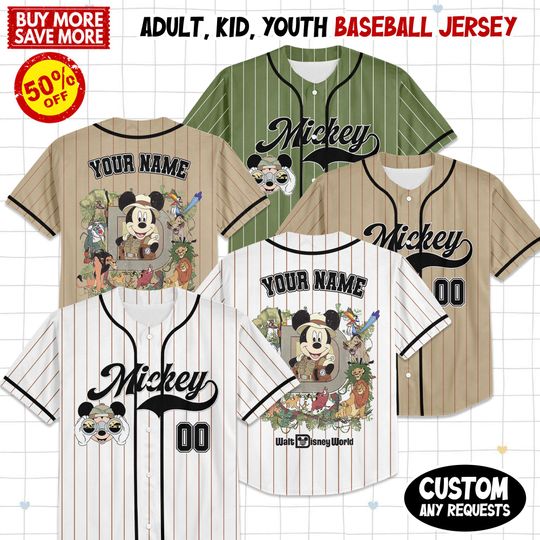 Discover Custom Disneyyy Mickeyy mouse Safari Baseball Jersey, Custom Disneyyy animall kingdom Mickeyy&Friends Jersey, Disneyyland Safari Family Trip Jersey