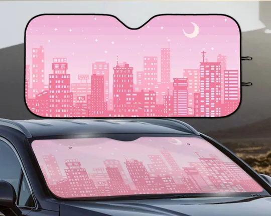 Discover Pink Car Sunshade, Anime sun shade, Cute moon city window windshield cover