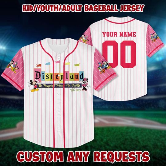 Discover Custom Disneyyland The Happiest Place On Earth Baseball Jersey, Disneyyland Matching Outfit, Mickeyy Jersey For Family
