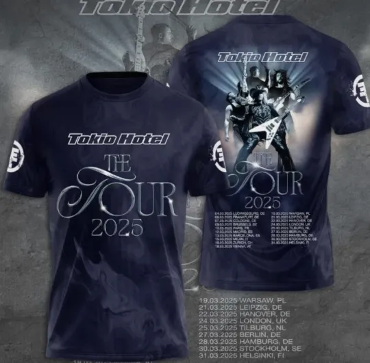 Discover Tokio Hotel 2025 Tour Dates List 3D T-Shirt Unisex All Sizes