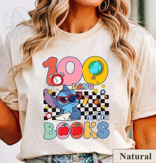 Discover Disneyyy Cute Stitchh 100 Days In The Books Shirt, Stitchh Teacher T-shirt