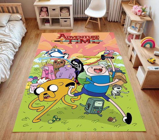 Discover Adventure Time Rug for Kids  Colorful Cartoon Carpet with Finn, Jake & Characters  Soft Floor Mat