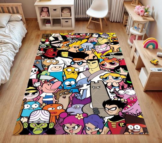 Discover Cartoon Network Rug | Kids Room Carpet with Classic Cartoon Characters | Colorful Fun Boys Girls Playroom Decor