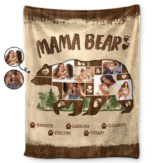 Discover Custom Photo Mama Bear - Gift For Mother - Personalized Fleece Blanket