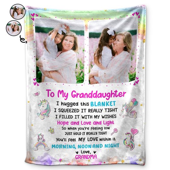 Discover Custom Photo Blanket – Hug from Mom or Grandma, Gift for Kids or Grandkids