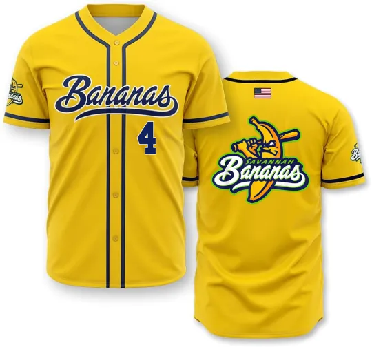 Discover Collection Savannah Bananas #4 Baseball Jersey Team AOP 3D Yellow BTT616