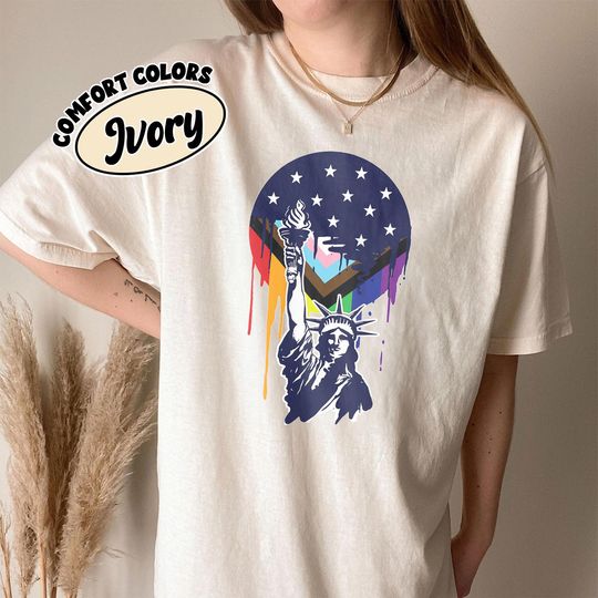 Discover Progress Pride 4th of July Statue of Liberty Gay Pride Shirt, Patriotic LGBTQ Pride Tee