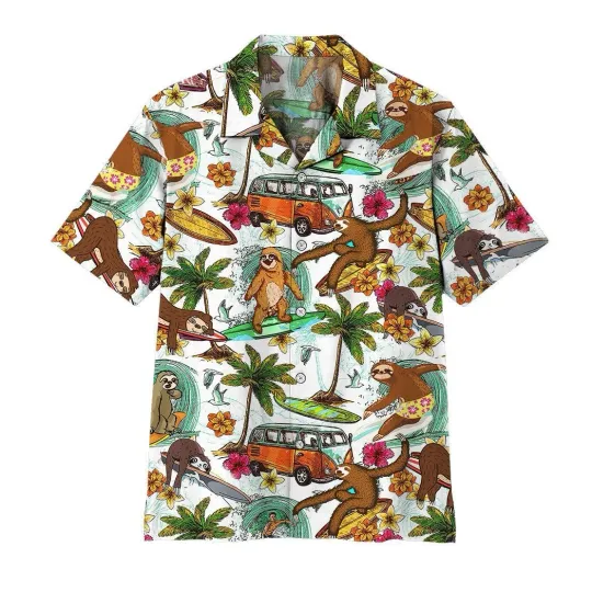 Discover 3D Sloth Surfing Hawaii Shirt