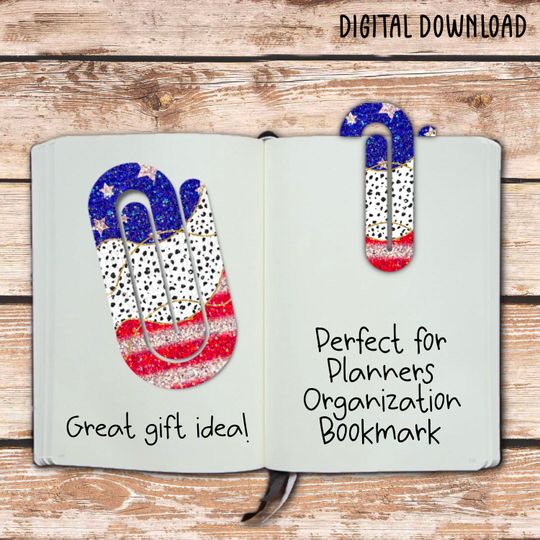 Discover Paper clip, Stripes, American Flag, USA, Gift, Book Lover, Stars