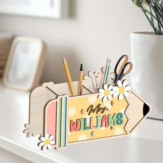 Discover Pastel Teacher Pencil Holder, Personalized Pencil Holder,