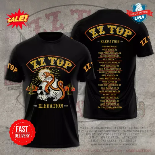 Discover Zz Top Band Elevation Tour MADE IN USA AOP 3D T SHIRT