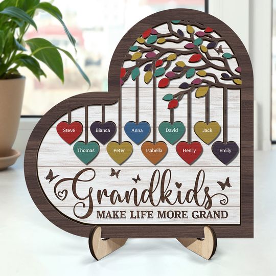 Discover Grandkids Make Life Grand - Gift For Grandparent - Personalized Wooden Plaque With Stand