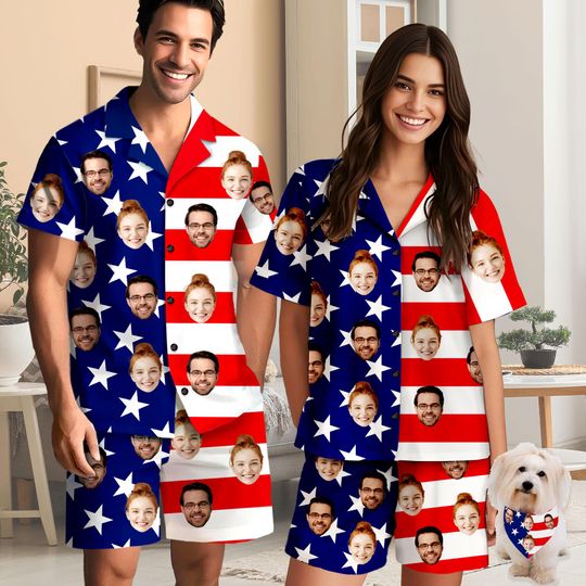 Discover Custom Independence Day Pajama Sets, Personalized Face Pajamas, Independence Day Gift