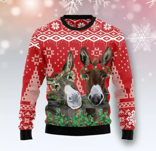 Discover Donkey Buddies Christmas Ugly Christmas Sweater, Funny Xmas Sweater
