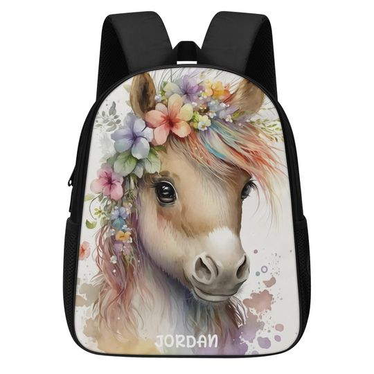 Discover Custom Horse with Flowers Backpack for Kids, Personalized School and Travel Bag